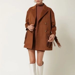 Line & Dot Tan Fringe Cape Jacket